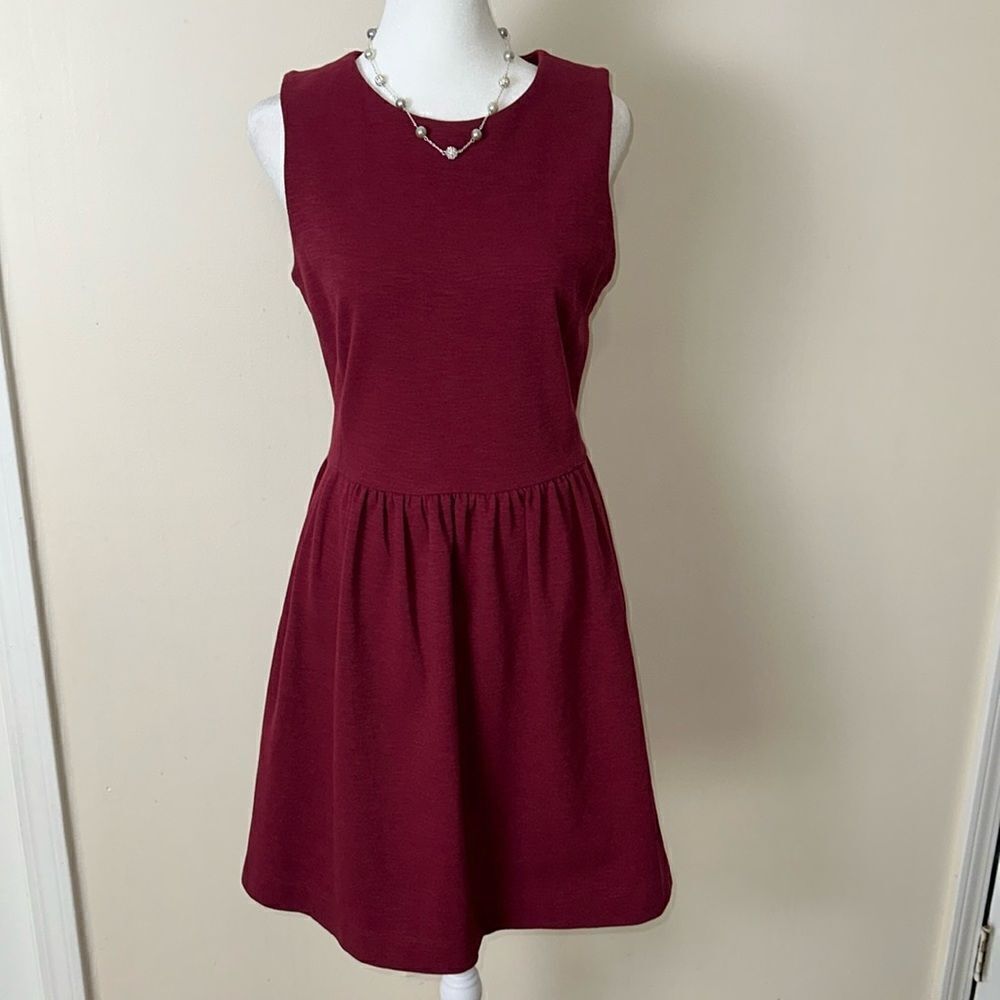 J. Crew S Burgundy Knit Fit & Flare A-Line Sleeveless Back Zip Dress w/Pockets